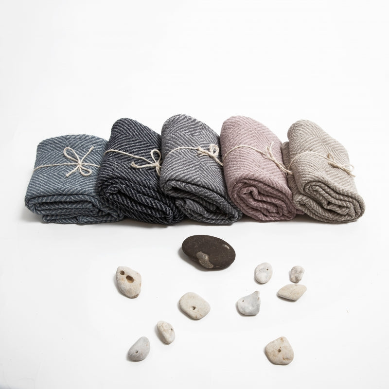 Blue herringbone linen towel, 70 × 140 cm, made in Estonia by KOOSdisain