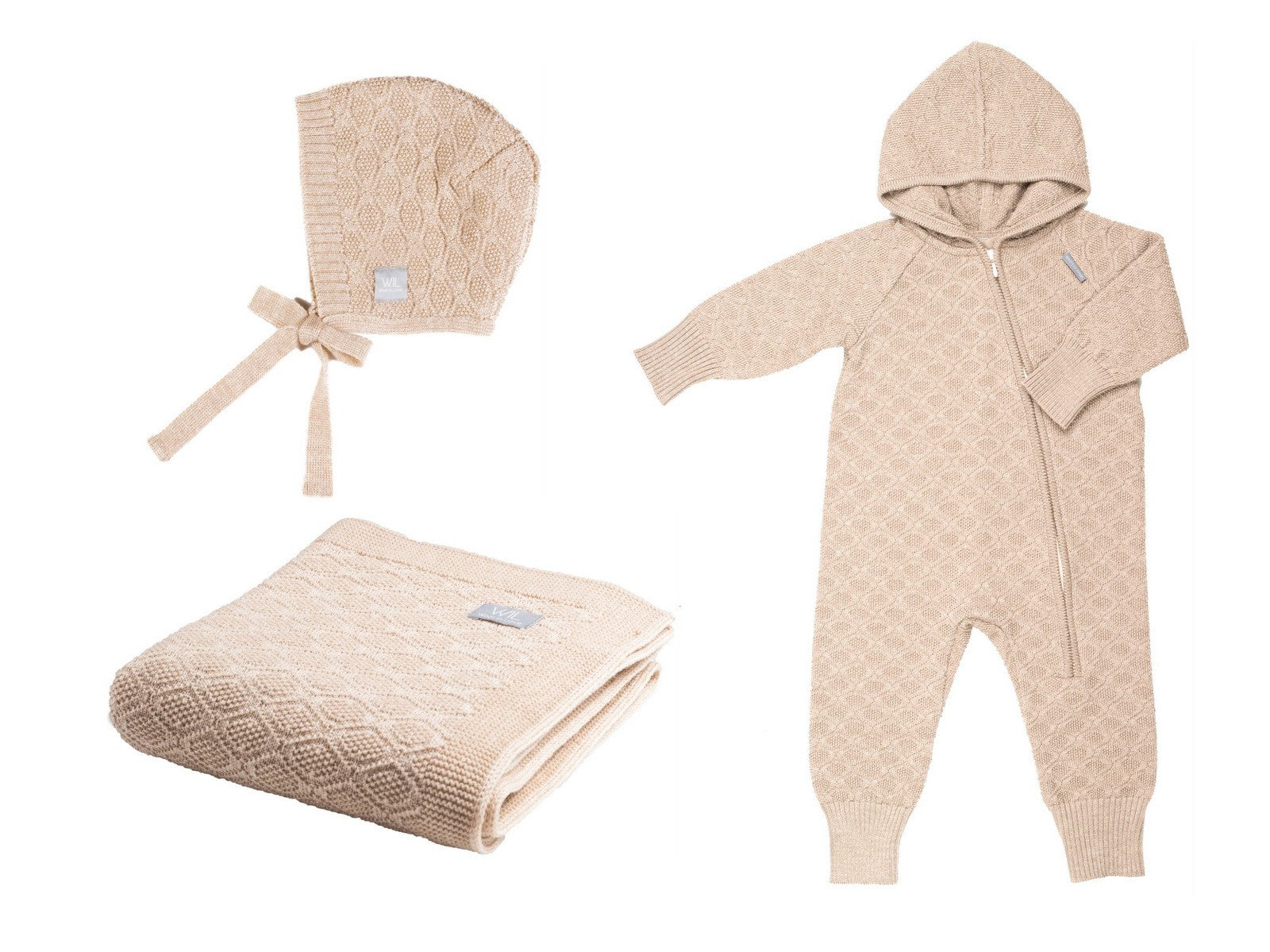Merino Wool Baby Set HAPPINESS - Blanket, Romper and Bonnet - Snøluv