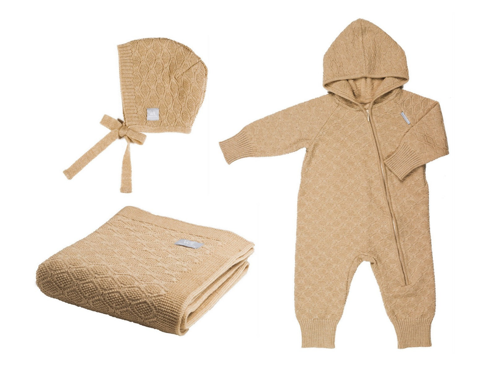 Merino Wool Baby Set HAPPINESS - Blanket, Romper and Bonnet - Snøluv