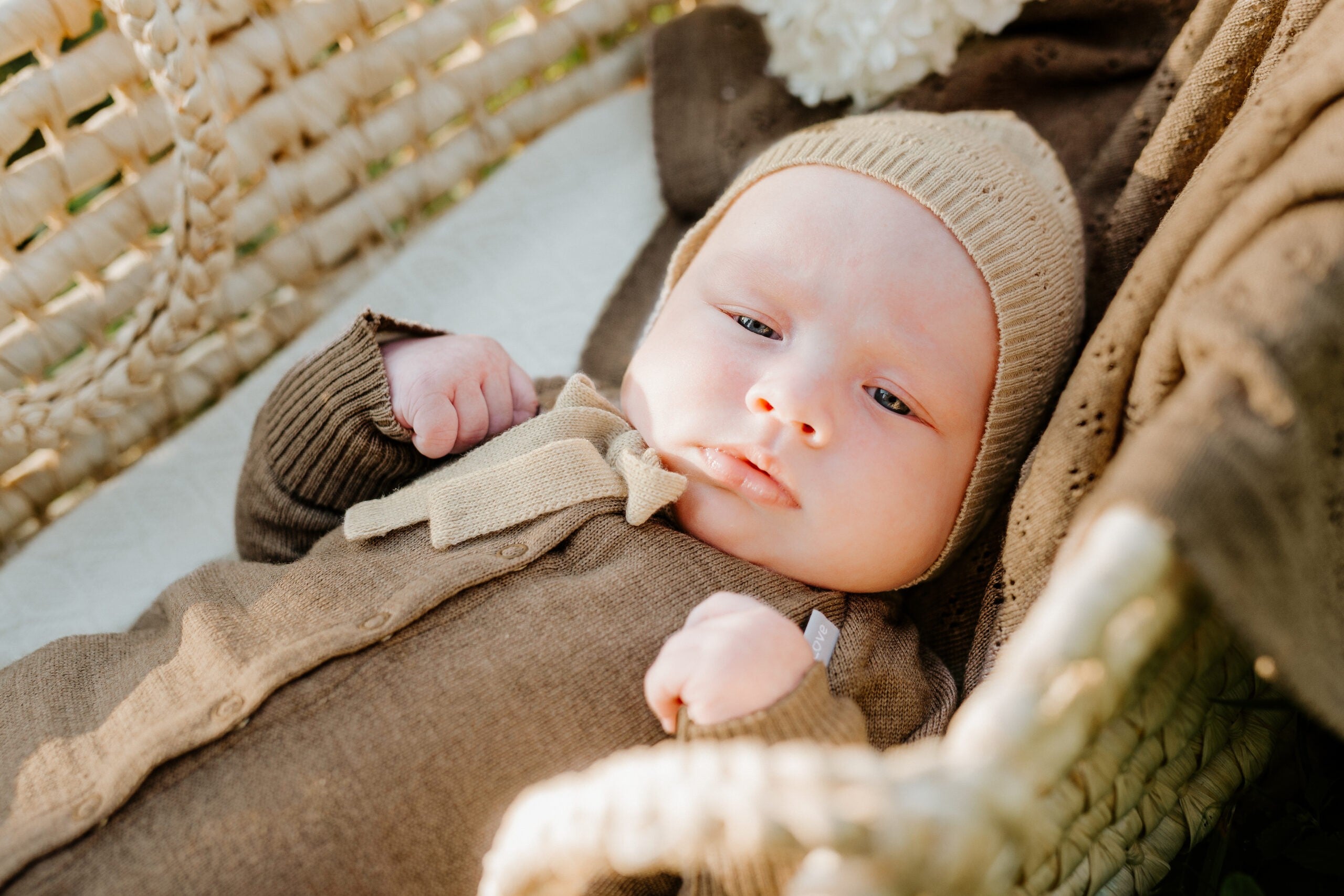 Merino Wool Baby Gift Set JOY, Newborn Blanket Romper and Bonnet - Snøluv
