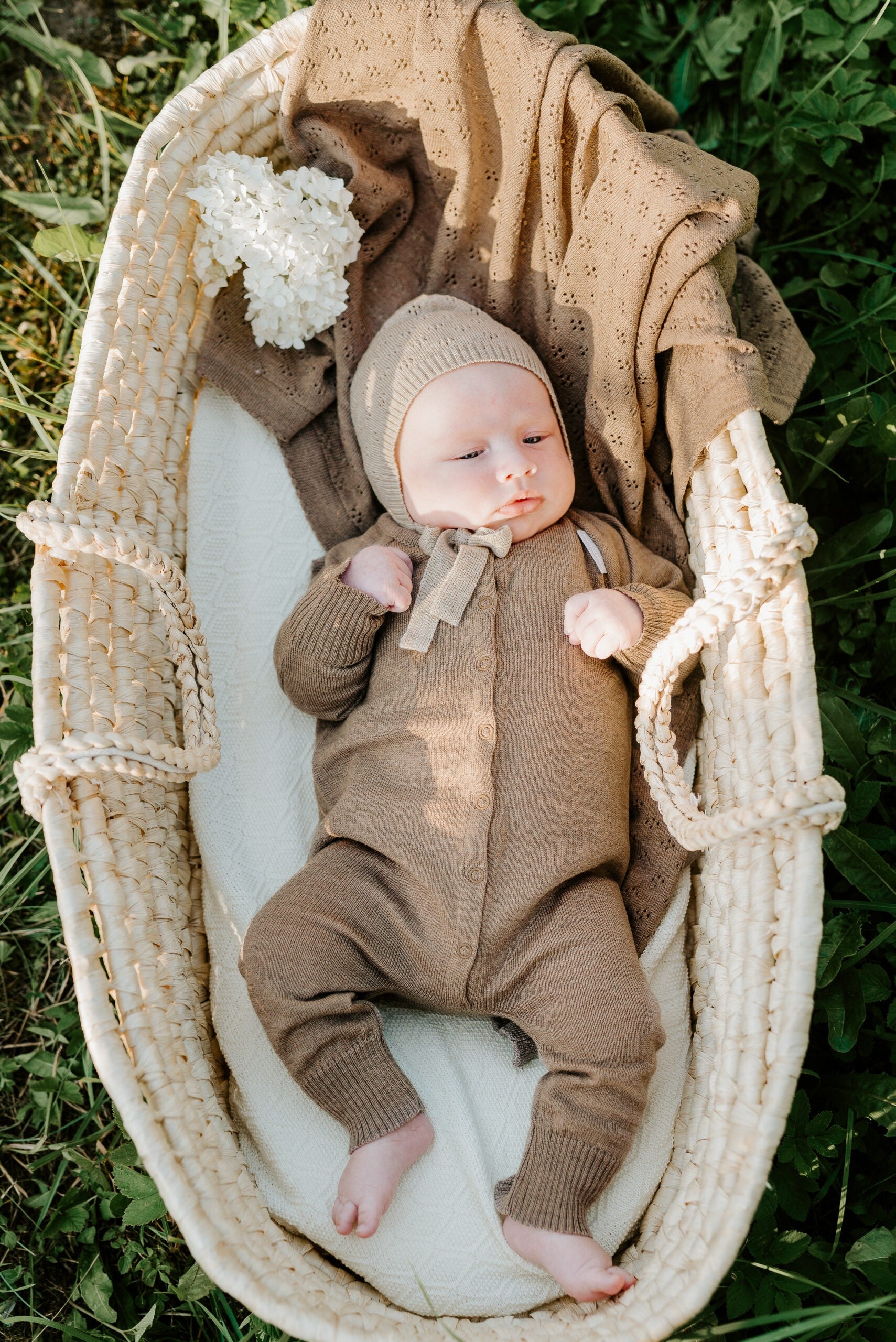 Merino Wool Baby Gift Set JOY, Newborn Blanket Romper and Bonnet - Snøluv