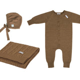 Merino Wool Baby Gift Set JOY, Newborn Blanket Romper and Bonnet - Snøluv