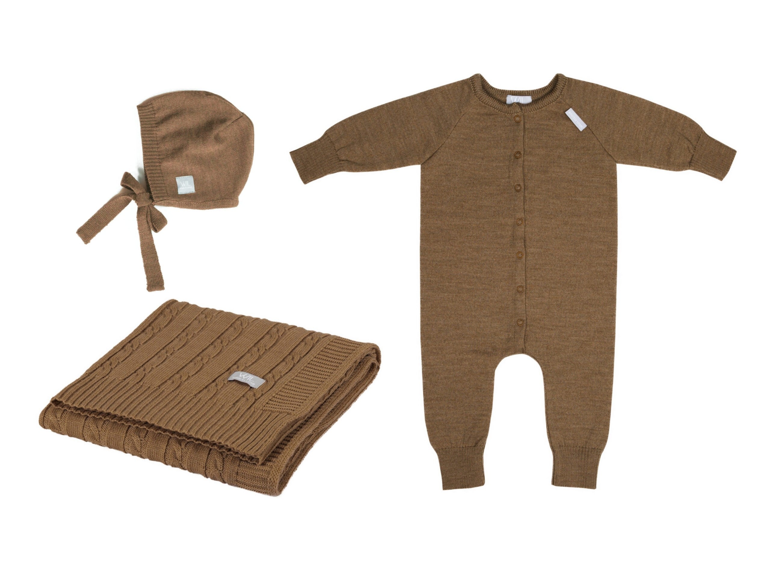 Merino Wool Baby Gift Set JOY, Newborn Blanket Romper and Bonnet - Snøluv