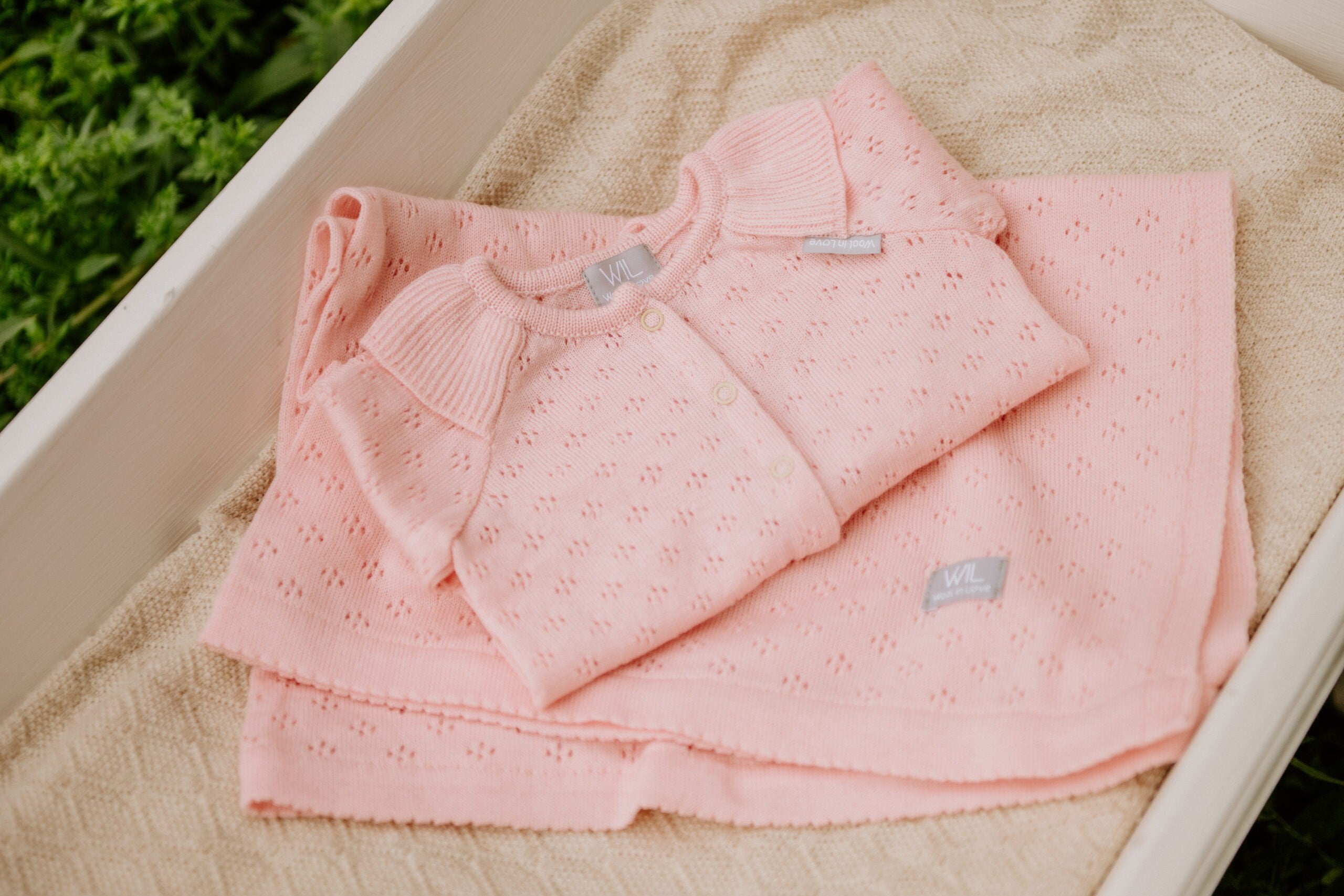 Merino Wool Baby Set LOVE - Blanket, Romper, Bonnet - Snøluv