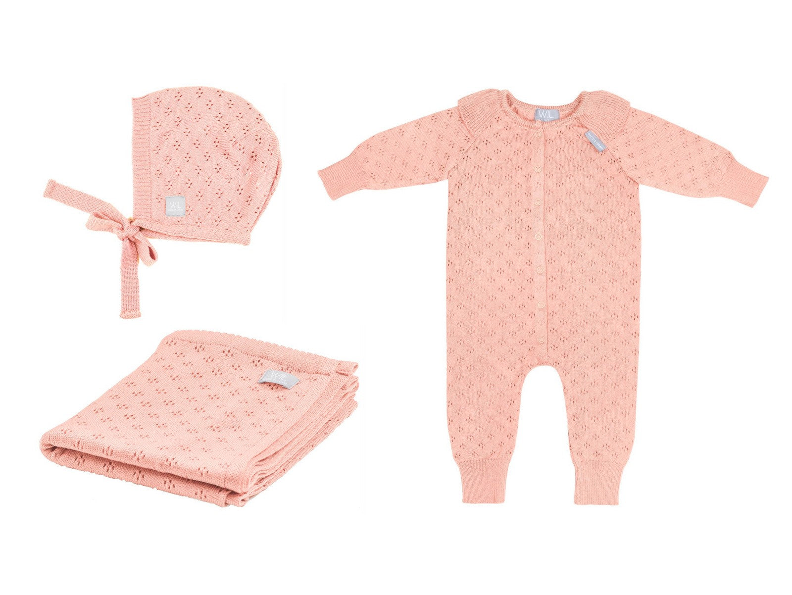 Merino Wool Baby Set LOVE - Blanket, Romper, Bonnet - Snøluv