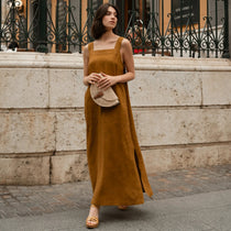 Bronze A-line linen dress by Linen Tales, made in Lithuania