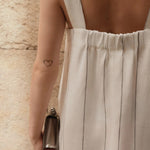 Linen Fugue Dress - Milk White with Grey Stripe