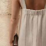 Linen Fugue Dress - Milk White with Grey Stripe