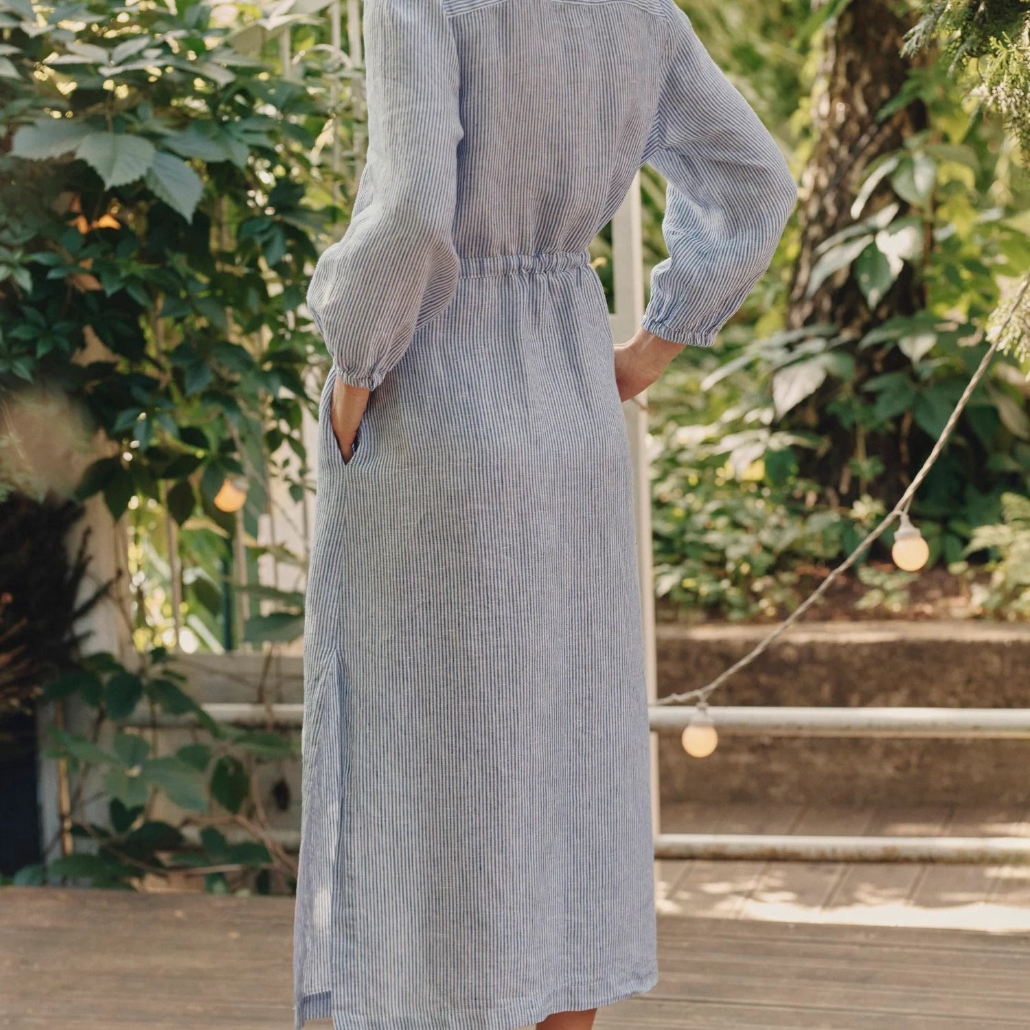 Linen Rhapsody Dress - Blue White Stripes