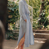 Linen Rhapsody Dress - Blue White Stripes