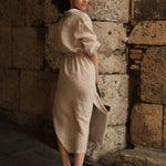 Linen Rhapsody Dress - Bronze White Stripes
