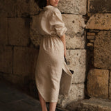 Linen Rhapsody Dress - Bronze White Stripes