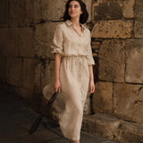 Linen Rhapsody Dress - Bronze White Stripes