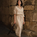 Linen Rhapsody Dress - Bronze White Stripes