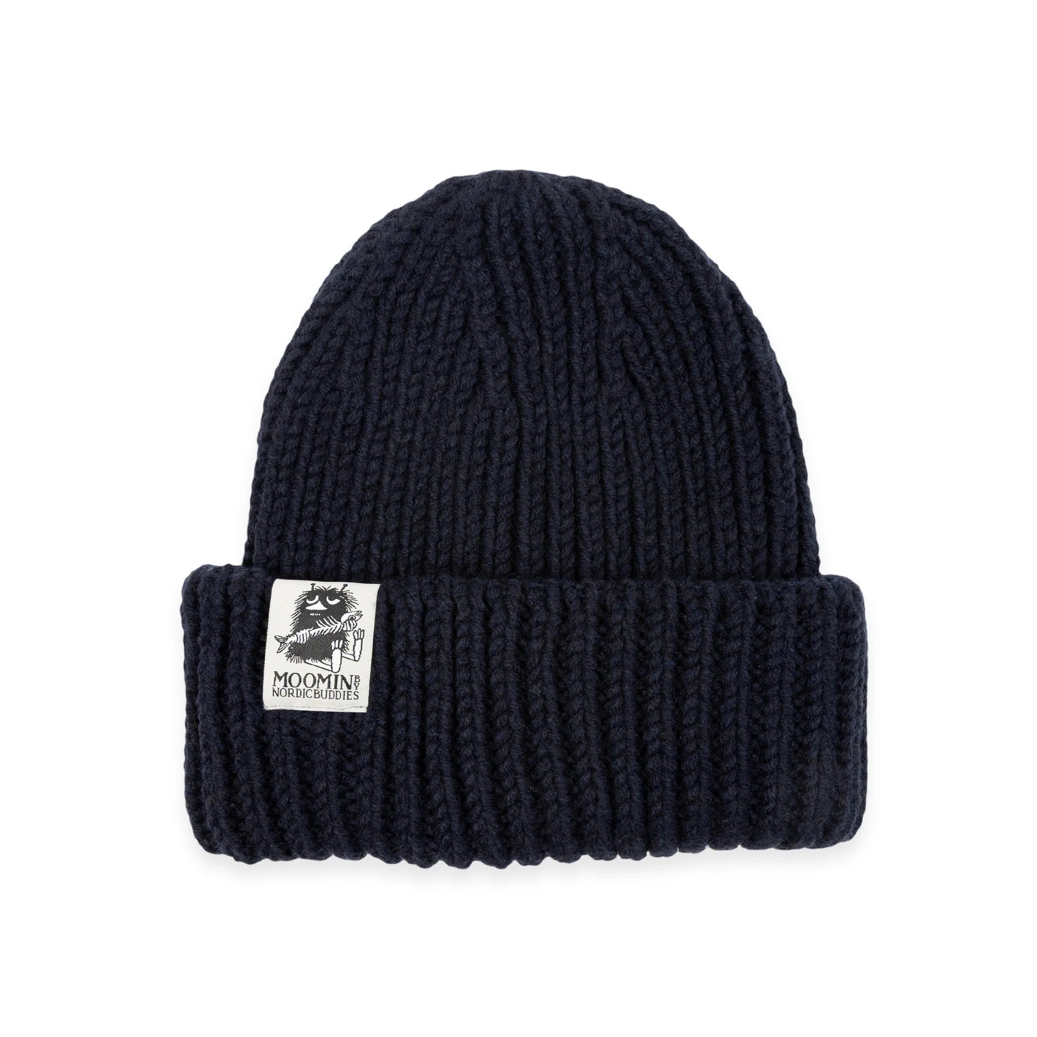Navy Moomin beanie with Stinky label by Nordicbuddies
