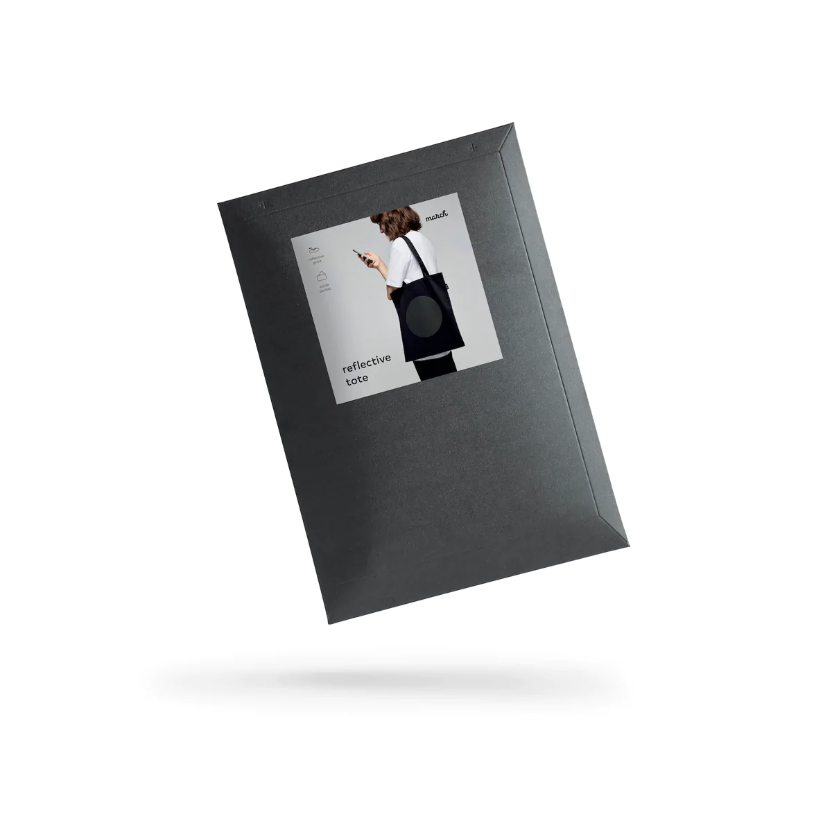 DOT reflective tote bag by MARCH Design Studio, shown with its packaging
