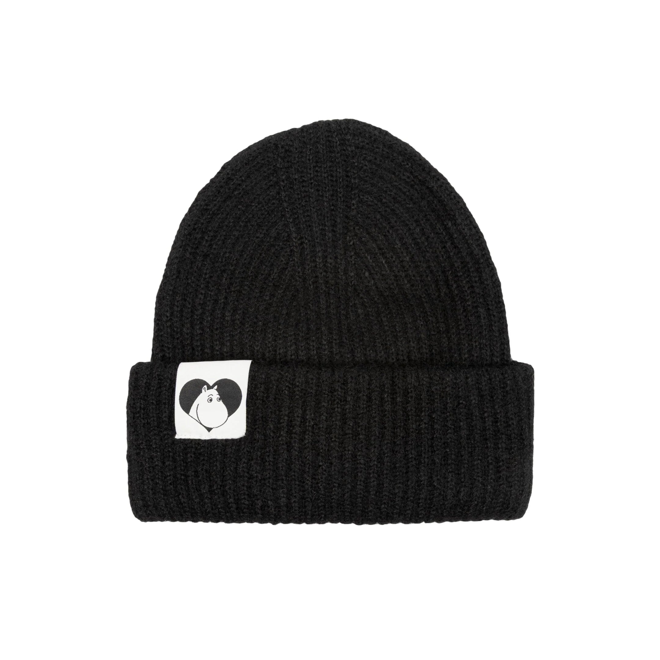 Black Moomin beanie with Moomintroll label, adult one size