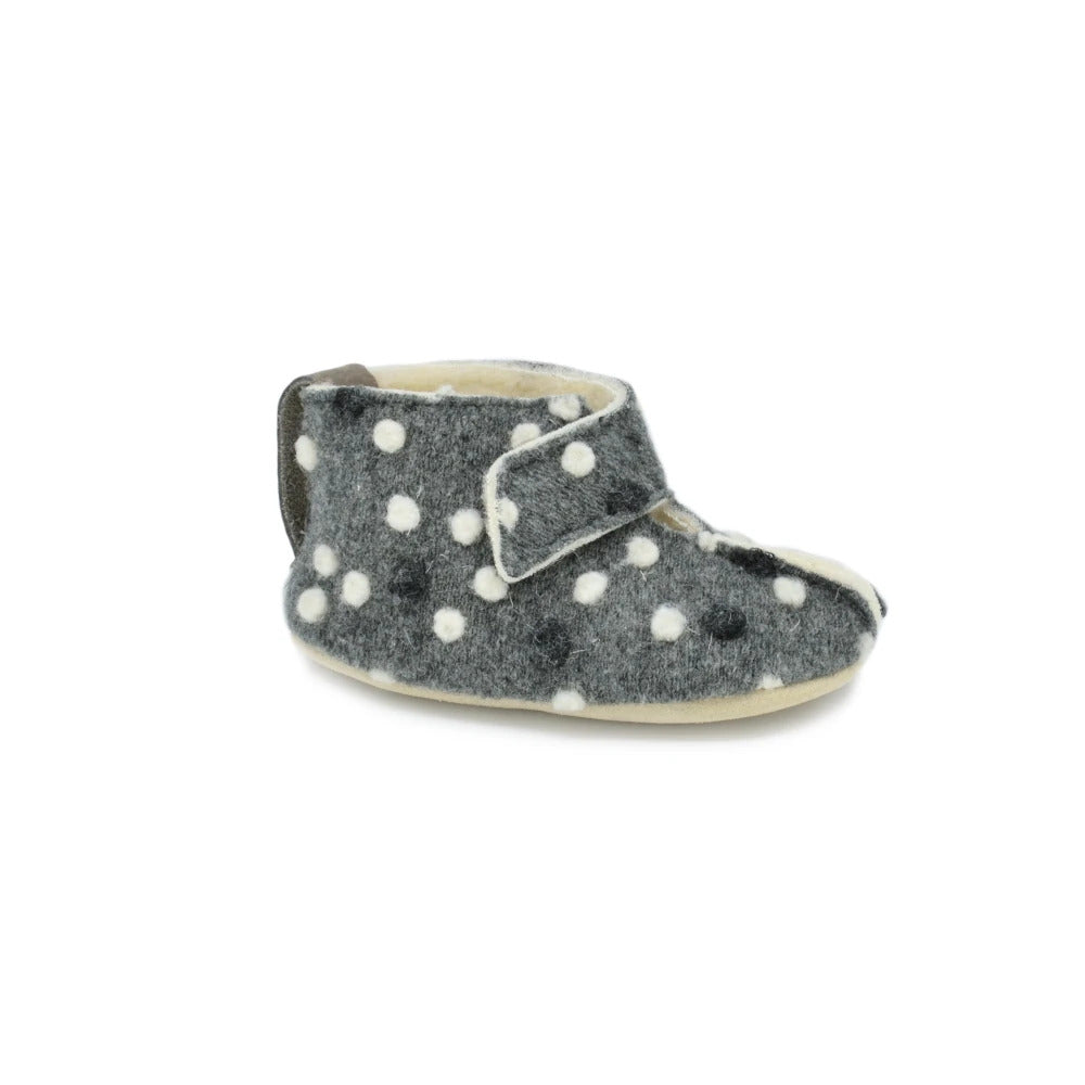 KAKU Natural Sheep’s Wool & Felt Kids’ Slippers - Dotted Grey – Snøluv