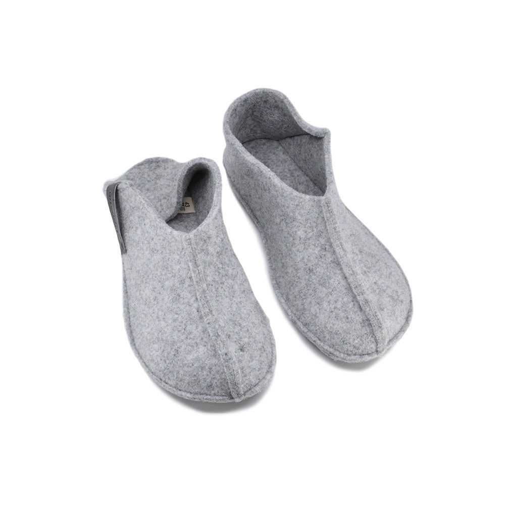 Tohkri wool felt slippers in grey, closed toe and heel, heel folds down to wear as a mule, view 2 of 6
