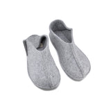 Tohkri wool felt slippers in grey, closed toe and heel, heel folds down to wear as a mule, view 2 of 6