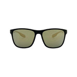 Polarised Martin sport sunglasses in matte black with gold mirror lenses, front view