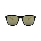 Polarised Martin sport sunglasses in matte black with gold mirror lenses, front view