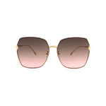 Hexagonal sunglasses in gold with grey to pink gradient lenses, front view
