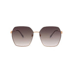 Hexagonal sunglasses in gold and beige with brown gradient lenses, front view