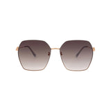 Hexagonal sunglasses in gold and beige with brown gradient lenses, front view