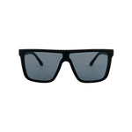 Shield sunglasses in matte black with grey lenses, front view