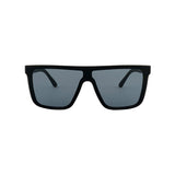 Shield sunglasses in matte black with grey lenses, front view