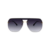 Rimless navigator sunglasses in gold with grey gradient lenses, front view