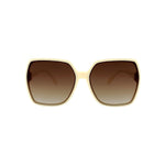 Oversized square sunglasses in cream with brown gradient lenses, front view