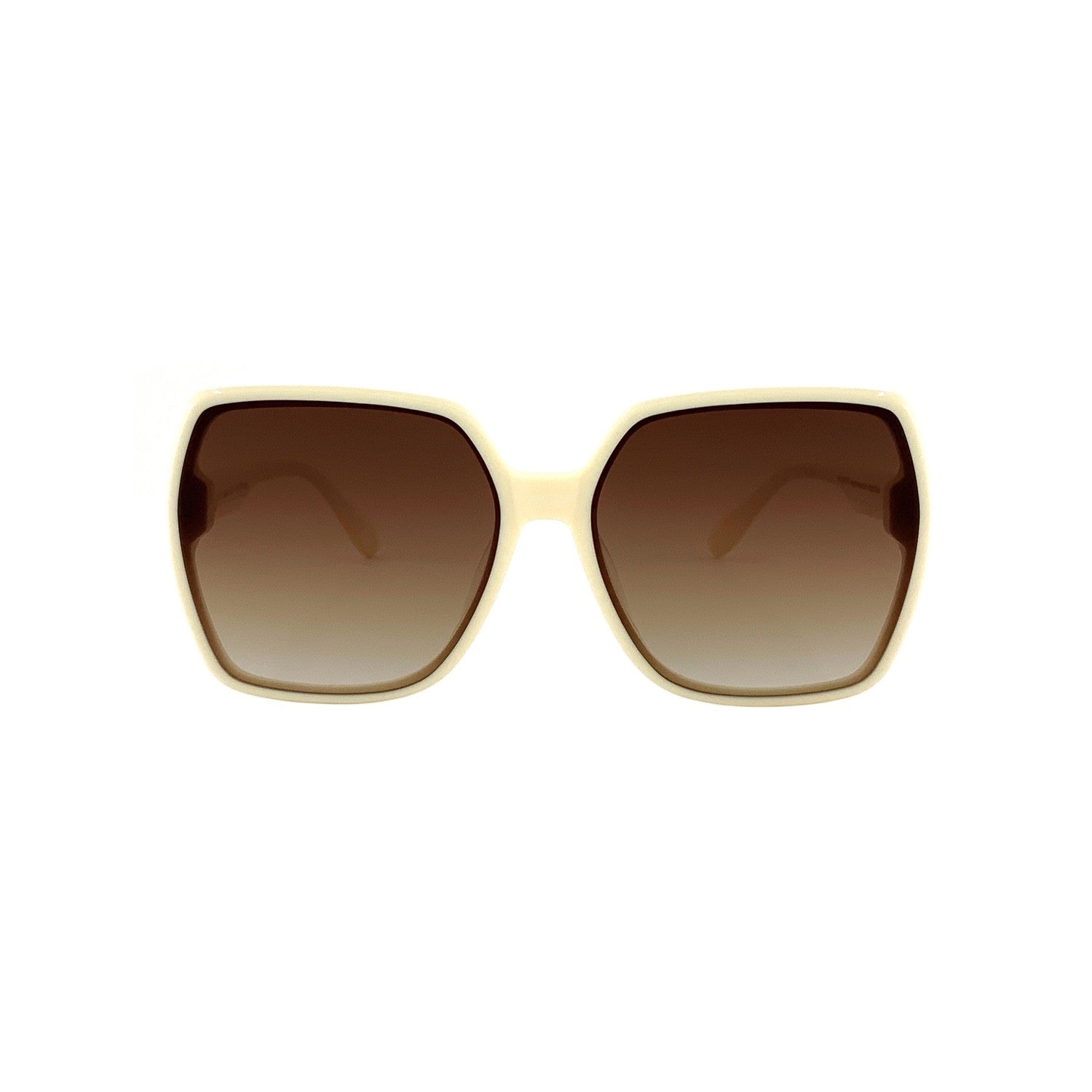 Oversized square sunglasses in cream with brown gradient lenses, front view