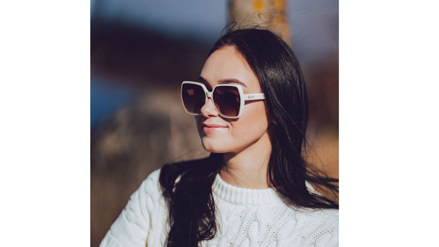 Oversized Square Sunglasses, Cream Acetate, image 3 of 5