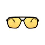 Navigator sunglasses in black with yellow lenses, front view