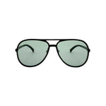 Aviator sunglasses in matte black with green lenses, front view
