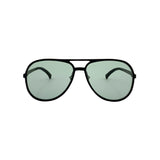 Aviator sunglasses in matte black with green lenses, front view