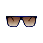 Shield sunglasses in matte blue with brown gradient lenses, front view