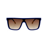 Shield sunglasses in matte blue with brown gradient lenses, front view