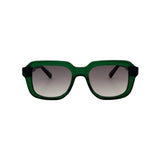 Rectangular sunglasses in green with grey gradient lenses, front view