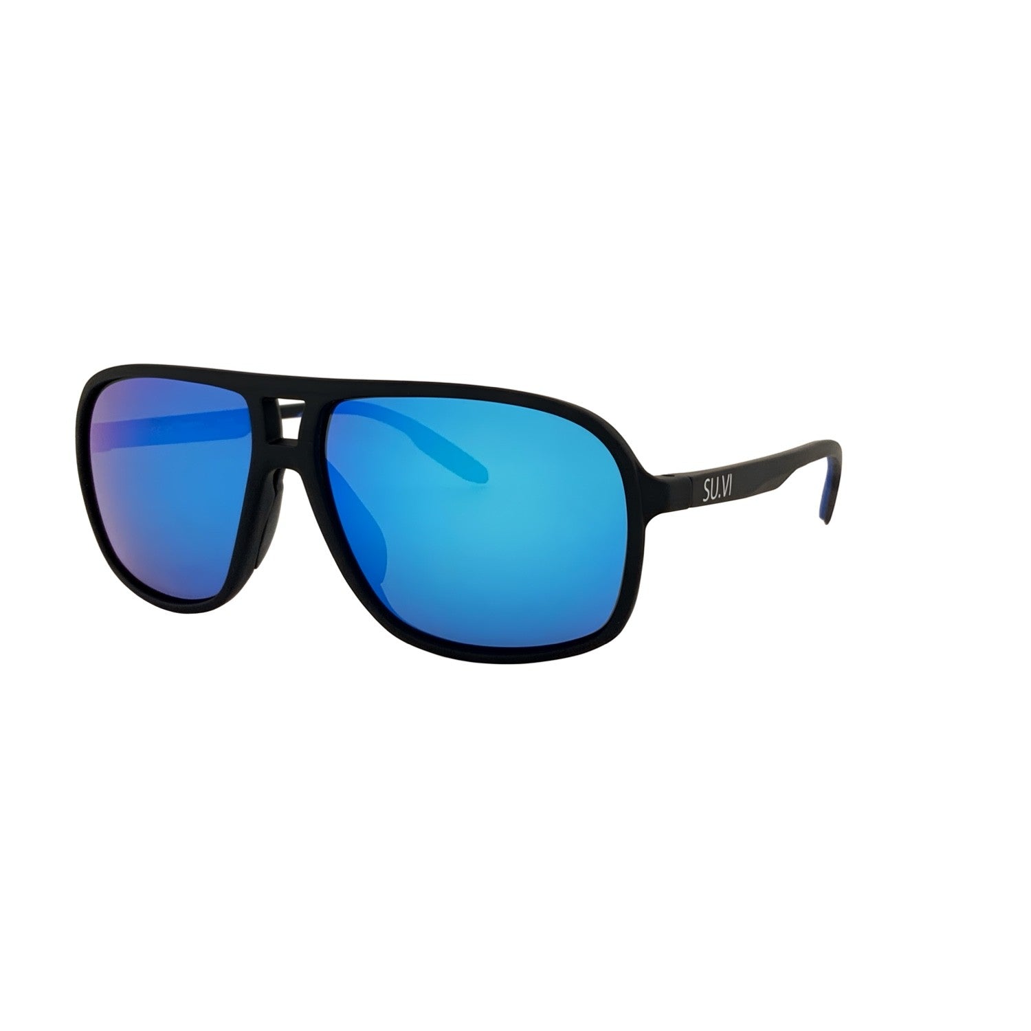 Polarised Navigator Sunglasses, Matte Black, Blue Mirror, image 2 of 4
