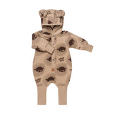 Eared Jumpsuit for Babies and Kids - Lion on Cacao